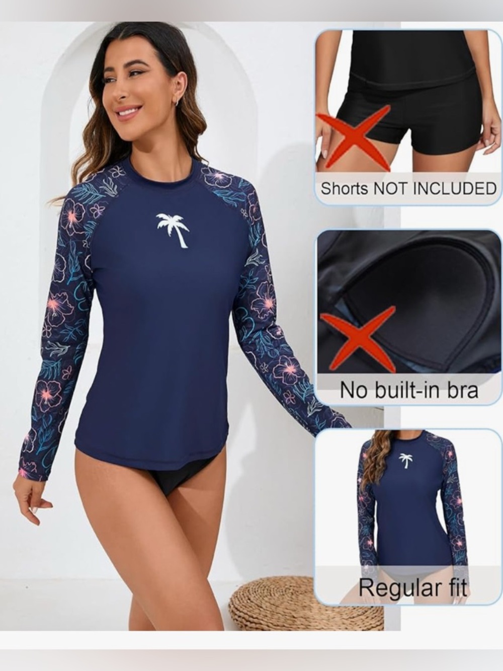NWT-Large Halcurt pink & Navy Floral Long Sleeve Rash Guard Swim Top